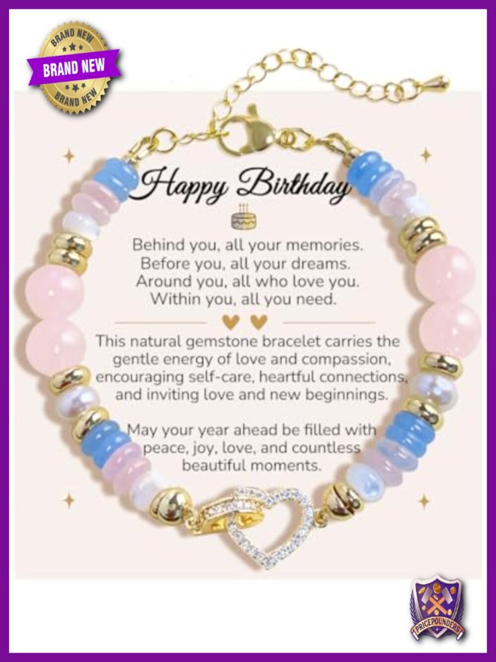 Birthday Gift Charm Bracelet, Rose Quartz Pearl 14K Gold Plated Adjustable